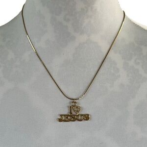 Vintage Gold Tone “I ❤️ Jesus” Necklace Religious Pendant